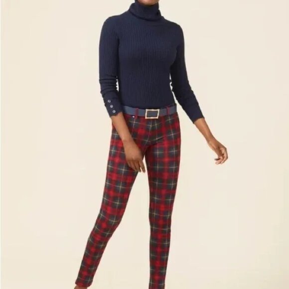 J. McLaughlin Becca Leggings Regiment Plaid Size 8 Red & Black Stretch Womens - Picture 3 of 13